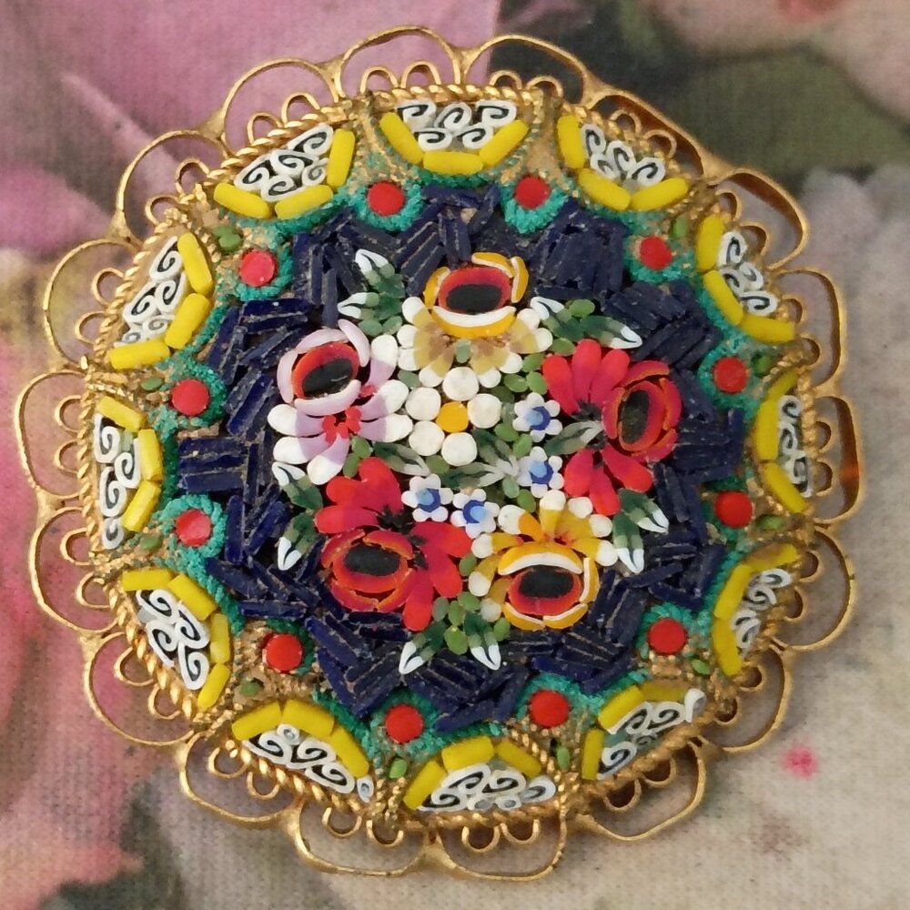 ❤️FORGET ME KNOT Floral Mosaic Pin Brooch 1 3/4"